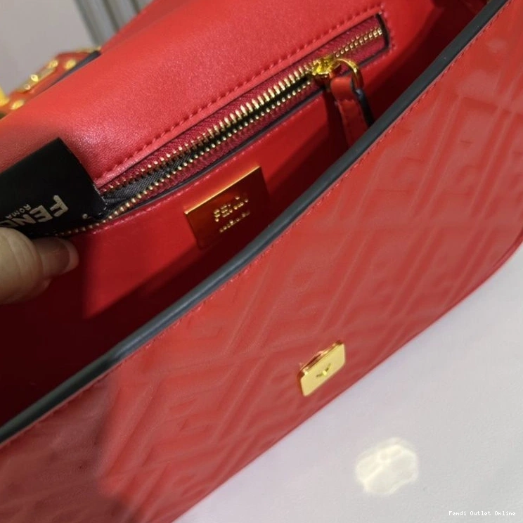 Cheap In Chain FF Leather Midi Bag Nappa Motif Red Fendi Baguette 0815